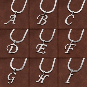 Silver alphabet letter pendants A-I with minimalist snake chain necklaces for unisex