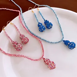 Gourd Alloy Rhinestone Crystal Beaded Necklace And Dangle Earrings New Chinese Style Elegant Jewelry For Women