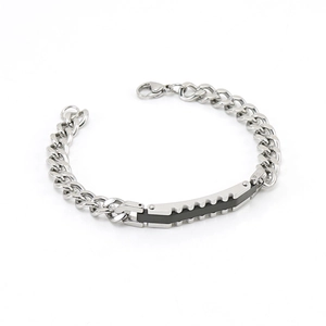 Classic Cuban chain bracelet in stainless steel with a black rectangular center piece