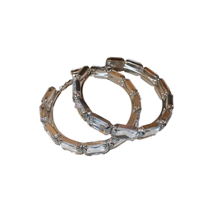 Silver square-cut crystal hoop earrings with a minimalist geometric design for women