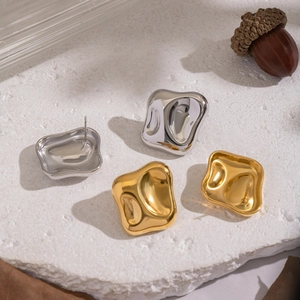 Polished 18K gold and silver plated stainless steel geometric earrings on stone base