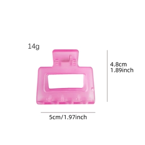 Pink matte rectangle hair claw clip with cutout design and 5cm size dimensions