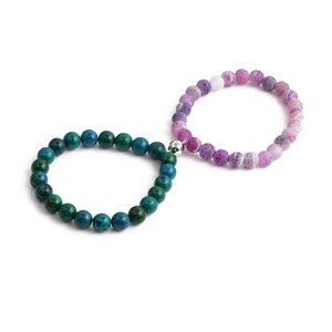 8mm natural stone bead bracelets for couples with magnetic heart charms on white background