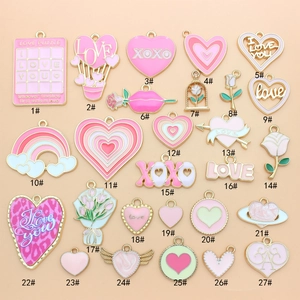 Pink and mint enamel alloy pendants in 27 assorted heart and flower charm designs