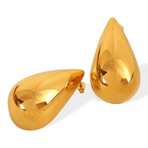 Polished 18K gold-plated titanium steel teardrop stud earrings for women with mirror finish