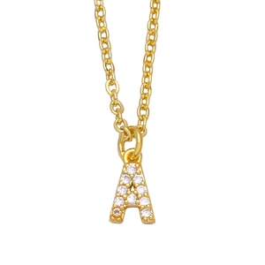 Iced out gold letter A pendant necklace with sparkling zircons on a delicate link chain