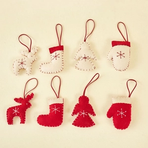 Christmas Tree Ornaments Felt Fabric Hanging Pendants Red White Snowflake Embroidered Socks Angel Glove Reindeer Holiday Decor