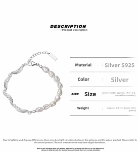 Detail of S925 sterling silver bracelet with irregular beads and freshwater pearls
