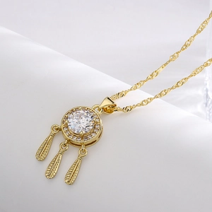 French style 18K gold plated dreamcatcher pendant necklace with feathers and zircon