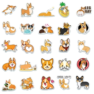 50 pieces of waterproof cartoon Corgi stickers for luggage and laptop decoration