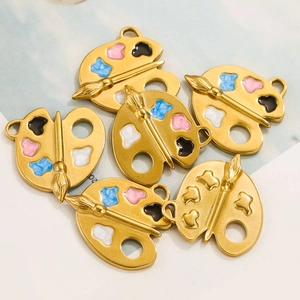 Artistic golden stainless steel palette pendants with colorful enamel for DIY necklaces