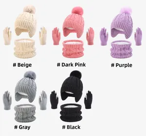 Detailed set of knit hats, scarves and touch screen gloves in five different colors