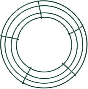 Green metal wire wreath frame with four concentric rings for DIY holiday floral decoration