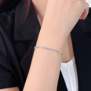 Sparkling S925 sterling silver square zircon bracelet on wrist with minimalist luxury style