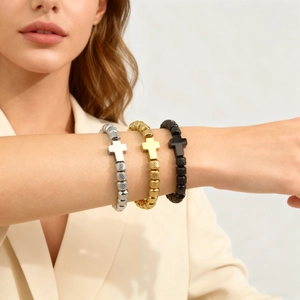 Bracciale Perline Acciaio Inossidabile Pietra Naturale Croce Leone Corona Ciondolo Corda Intrecciata Regolabile Gioielli Uomo Donna