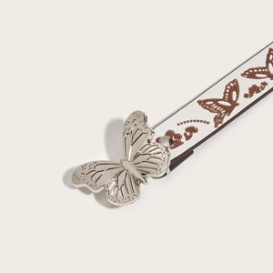 Y2K vintage white belt featuring silver butterfly metal buckle and hollow patterns