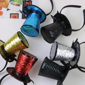 Set di cerchietti con mini cappelli di paillettes per Halloween e oggetti di scena