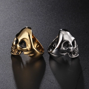 Gothic punk style skull rings in gold and silver polished stainless steel finish