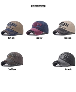 Detailed grid showing multi-color vintage washed baseball caps with Ocean embroidery