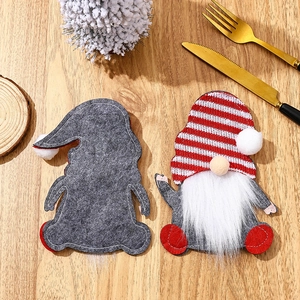 Christmas gnome cutlery holders for festive table decor with red and grey felt details
