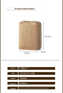 Detail view of gold glitter card holder size 10.7x8.7x3.2cm with accordion slots