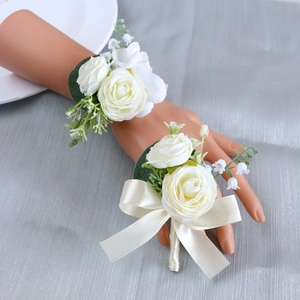 European forest style wedding boutonniere and wrist corsage set with white roses
