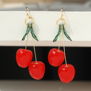 Rote Kirsche Frucht Tropfen Ohrringe Süßer Frischer Stil Kupfer ABS Harz Hängende Schmuck Für Frauen Mädchen Mode Accessoire
