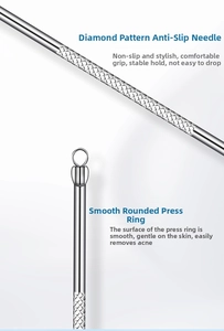 Detail of stainless steel blackhead tool with non-slip handle and smooth extraction loop