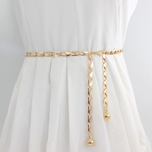 Metal Alloy Waist Chain Belt Adjustable Hook Geometric Hollow Links Ball Pendants Versatile Elegant Women Dress Accessory
