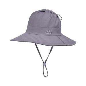 Chapeau de soleil gris extérieur avec large bord, fente queue de cheval et cordon