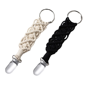 Handwoven hat clips for outdoor travel backpacks in beige and black cotton rope and metal