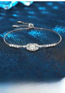 Detailed macro view of S925 silver moissanite star flower bracelet with sliding clasp
