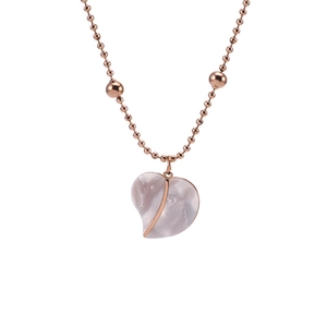 Rose gold beaded chain necklace with marble shell heart pendant for women