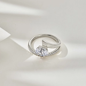 Detail shot of a S925 sterling silver ring featuring a large round zircon and S925 hallmark