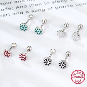 925 sterling silver colorful flower stud earrings set with enamel finish and screw backs