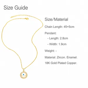 Detail view of 18K gold plated evil eye necklace with size 45+5cm and zircon stones
