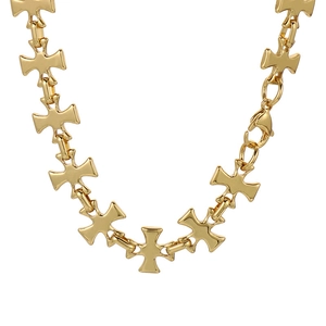 Collier hip hop en acier titane avec pendentifs croix dorés et fermoir mousqueton