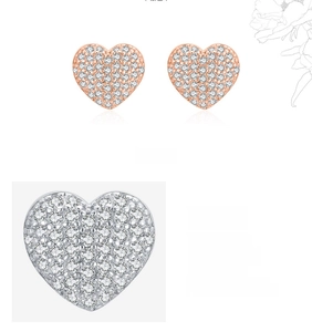 Detailed macro view of S925 silver heart stud earrings with AAA cubic zirconia in rose gold