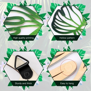 Tropical green palm leaf wooden wall decor with high quality printing and hollow pattern