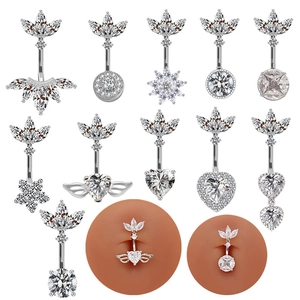 Anneau de Nombril en Alliage de Titane avec Strass en Forme de Cœur Bijoux de Piercing pour Femme Couleur Argent Or