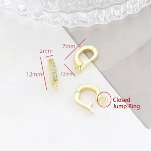 Detailed 12mm gold-plated jewelry clasp with cubic zirconia and closed-ring design