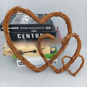 Natural woven rattan heart wreath set of two for rustic wedding and home door decor