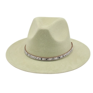 Fedora Hat Woolen Felt Wide Brim Vintage Jazz Snakeskin Pattern Band Rhinestones Ethnic Style Women Fashion Accessory