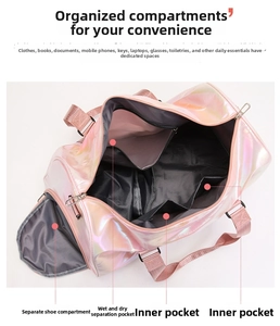 Internal view of fitness bag showing waterproof layer and independent shoe compartment