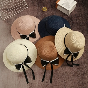 Cappello Di Paglia Da Donna Tesa Larga Mare Estate Viaggio Traspirante Fiocco Di Nastro Perla Artificial Strass Cuore Elegante