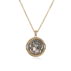 Collier pendentif pièce romaine antique avec relief Athéna grecque et placage d'or