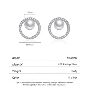 S925 sterling silver geometric hoop earrings with crystal pavé and 7mm white pearl