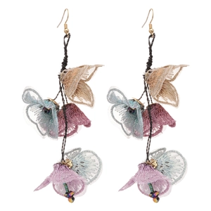 Floral embroidery tassel drop earrings with colorful beads for a bohemian summer look
