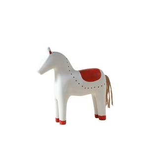 Nordic wooden Dala horse Christmas ornament with red saddle painting and hemp rope tail