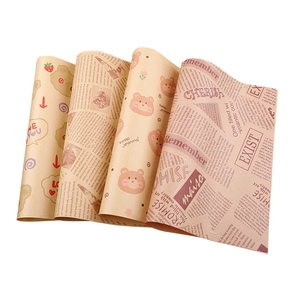 Greaseproof sandwich wrapping paper with cute bear, strawberry, and vintage newspaper prints